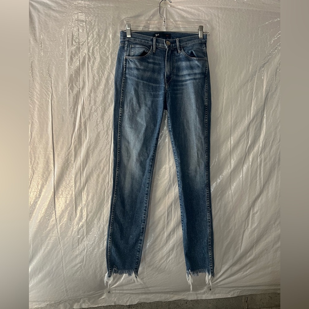 3X1 Blue Denim Shredded Crop Jeans Size 24 US